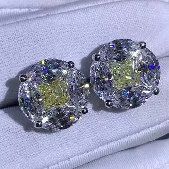 Серьги-гвоздики из стерлингового серебра 925 пробы с 3ex дробленым льдом 10 карат Vvs с белым сапфиром и синтетическим муассанитом для женщин, подарок