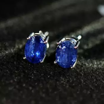 Серьги-гвоздики из стерлингового серебра 925 пробы, натуральный кианит, синие драгоценные камни, овал 6*8 мм, изысканные украшения для женщин и девочек, хороший подарок