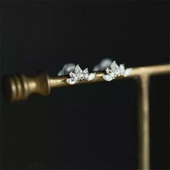 Серьги-гвоздики из стерлингового серебра 925 пробы, простые серьги-гвоздики с кристаллами паве и крыльями лотоса, женские легкие роскошные темпераментные свадебные украшения, подарок серебряный