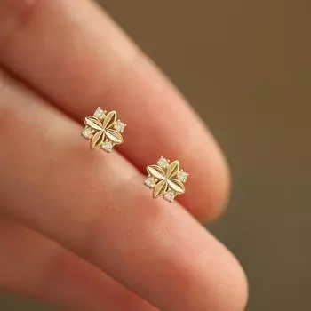 Серьги-гвоздики из стерлингового серебра 925 пробы с покрытием из 14-каратного золота для женщин, ромб, цирконий, крест, цветок, темперамент, новые серьги, украшения для ушей серебряный