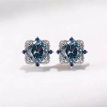 Серьги-гвоздики из стерлингового серебра 925 пробы, женские серьги-гвоздики с синим топазом, роскошные специальные свадебные украшения, модные аксессуары