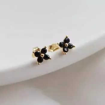 Серьги-гвоздики из стерлингового серебра 925 пробы с черным агатом и четырьмя листочками клевера, изысканные маленькие и универсальные, простые, приподнимающие уши серьги для женщин 925
