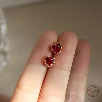 Серьги-гвоздики из стерлингового серебра 925 пробы с красным сердцем для женщин, роскошные темпераментные свадебные украшения, аксессуары для подруги в подарок золотой