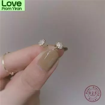 Серьги-гвоздики из стерлингового серебра 925 пробы с корейским подсолнухом и кристаллами, позолоченные 14-каратным золотом, женские, с текстурой, для вечеринок золотой