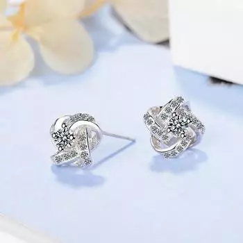 Серьги-гвоздики из стерлингового серебра 925 пробы с цветком клевера, элегантные свадебные серьги с кубическим цирконием для женщин, ювелирные украшения белый