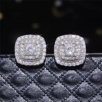 Серьги-гвоздики из стерлингового серебра 925 пробы с кубическим цирконием для принцессы квадратной формы, универсальный стиль, необычный подарок, женские серьги, ювелирные изделия