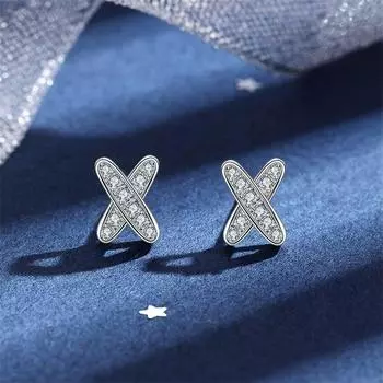 Серьги-гвоздики из стерлингового серебра 925 пробы, простые модные крестики X-образной формы с муассанитом и бриллиантами, элегантные вечерние ювелирные изделия, подарки для женщин