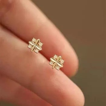 Серьги-гвоздики из стерлингового серебра S925 пробы с бриллиантами и цирконами, крестом в виде цветка, стиль Ins, особые серьги 925