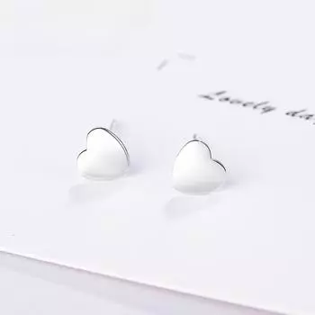 Серьги-гвоздики из стерлингового серебра S925, женские модные мини-серьги в форме сердца, милые, сладкие, свежие, глянцевые 925