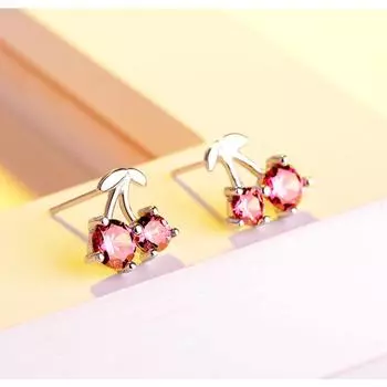 Серьги-гвоздики из стерлингового серебра S925 с вишневым фруктом, корейские серьги, ювелирные изделия 925