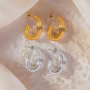 Серьги-гвоздики из титановой стали с позолотой, серьги-закрутки, плетеные толстые серьги в форме буквы U
