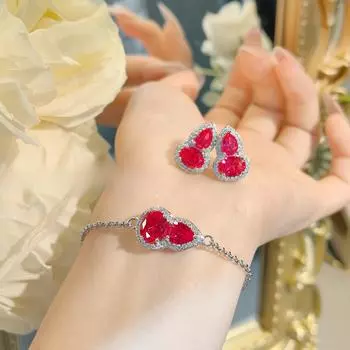 Серьги-гвоздики из тыквы с красным корундом премиум-класса, серьги с бриллиантами из высокоуглеродистого сплава, легкий роскошный браслет Fulu с красным бриллиантом, комплект ювелирных изделий для женщин