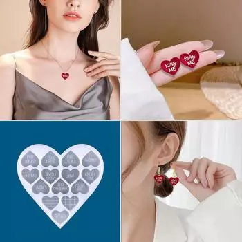 Серьги-гвоздики Love Ear Studs UV Crystal Epcoxy Mold Keychain Cuestione Resistant Resistant Silicon Mold DIY Crafts Jewelry Casting Tool прозрачный