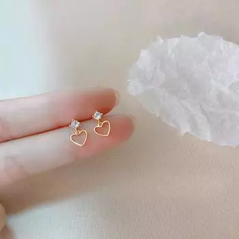 Серьги-гвоздики Love, женские серьги в форме персикового сердца с микроинкрустацией из циркония, простые полые серьги в форме сердца золотой