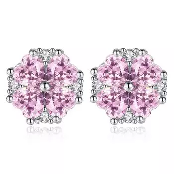Серьги-гвоздики Lucky Leaf Grass в корейском стиле с розовыми бриллиантами и цирконами в форме сердца для женщин, персонализированные украшения для ушей