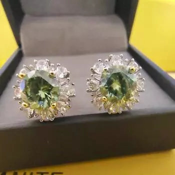 Серьги-гвоздики Luomansi 1CT 6,5 мм с зеленым муассанитом и сертификатом GRA, ювелирные изделия из стерлингового серебра S925, подарок на свадьбу, вечеринку, день рождения