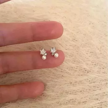 Серьги-гвоздики Niche Style XINGX с жемчугом, игла из серебра 925 пробы Star Zircon Pearl Earrings 925 Silver Pin