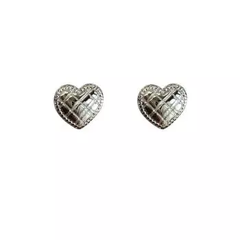 Серьги-гвоздики Plaid Love для женщин, небольшой дизайн, простые и милые, модные серьги-гвоздики в форме сердца copper (white gold with ear plugs)