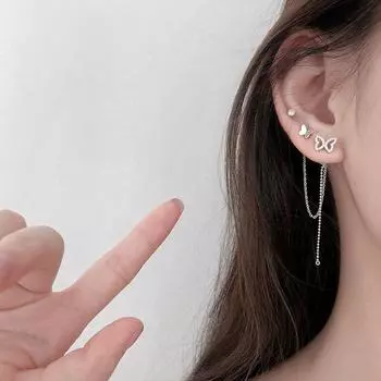 Серьги-гвоздики с асимметричной кисточкой из стерлингового серебра 925 пробы в виде бабочки для женщин, украшения для вечеринок, аксессуары Eh1649