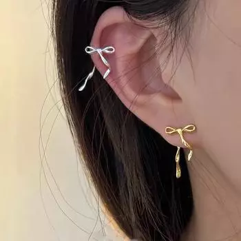 Серьги-гвоздики с бантом из ленты Niche Design Sense, женские, милые, простые, индивидуальные, модные, универсальные серьги