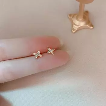 Серьги-гвоздики с буквами X, простые и маленькие серьги с английским крестом, модные студенческие серьги с темпераментом золотой