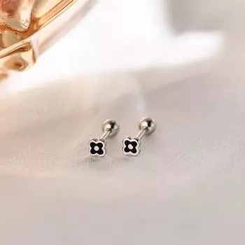 Серьги-гвоздики с цветочным узором Серьги Niche Design Маленькие и изысканные черные мини-цветы