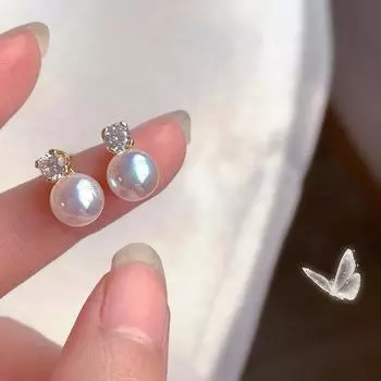 Серьги-гвоздики с искусственным жемчугом, женские серьги в стиле ретро во французском стиле, простые серьги с бриллиантами в стиле темперамент