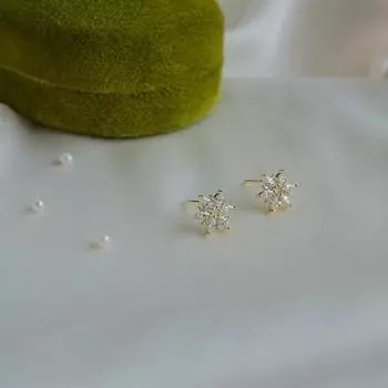 Серьги-гвоздики с корейским кристаллом и цветком, покрытые серебром 925 пробы и позолоченные золотом 14 карат, женские высококачественные универсальные ювелирные изделия золотой