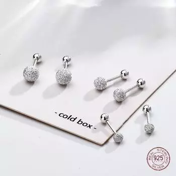 Серьги-гвоздики с круглыми бусинами из стерлингового серебра 925 пробы для девочек, простые женские серьги с шариками в форме винта, роскошные ювелирные изделия в подарок на свадьбу 3MM