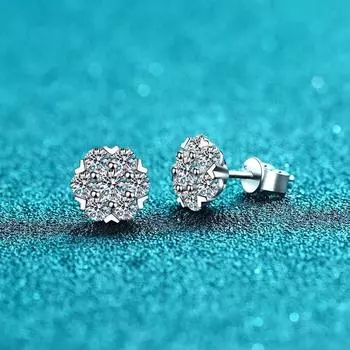 Серьги-гвоздики с муассанитом, 0,5 карата, 1 карат, белое золото, стерлинговое серебро, D VVS1, лабораторные серьги-гвоздики с цветком и бриллиантами для женщин Total carat 0.48ct