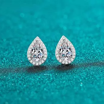 Серьги-гвоздики с муассанитом, серебро 925 пробы, 18 карат, белое золото, грушевидная форма, блестящие серьги высокого ювелирного искусства 1 ct total 2 ct