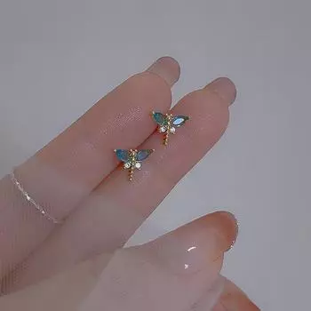 Серьги-гвоздики с насекомыми для женщин, серьги-гвоздики с цирконом и стрекозой, маленькие изысканные дизайнерские украшения, женские простые аксессуары, подарок для девочек, серьги-гвоздики с бабочками золотой