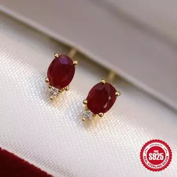 Серьги-гвоздики с рубиновым цирконием, женские, из стерлингового серебра S925, с двойной бриллиантовой пряжкой в стиле ретро, креативные, маленькие серьги-гвоздики 925 silver золотой