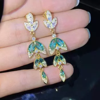 Серьги-гвоздики с зеленым изумрудом и драгоценным камнем в форме листа, женские серьги-гвоздики Aros Mujer Oreja, серебро 925, ювелирные изделия, серьги-капли с изумрудом Orecchini зелёный
