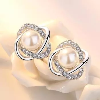 Серьги-гвоздики с жемчугом, женские темпераментные серьги в корейском стиле, серебряные серьги, женские клипсы для ушей