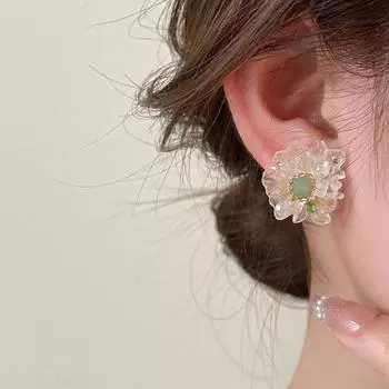 Серьги-гвоздики Super Fairy Ice Transparent Flower, женские, серии Mori, сладкая элегантность, легкая роскошь, индивидуальность, мода, темперамент, универсальные серьги