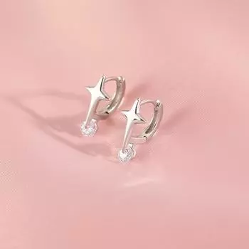 Серьги-гвоздики в форме четырехконечной звезды, женские, легкие, роскошные, темпераментные, нишевого дизайна, с микроинкрустацией цирконием