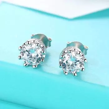 Серьги-гвоздики в форме короны, женские простые мини-серьги с одним бриллиантом, серьги Princess on The Run с маленьким цирконием