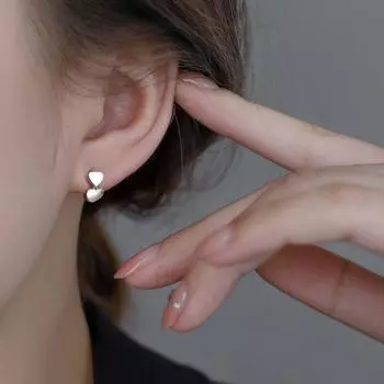 Серьги-гвоздики в форме сердца из чистого серебра S999, женские, холодный ветер, Doppel Herz Arc, особые серьги, милые, девичьи, стильные серьги
