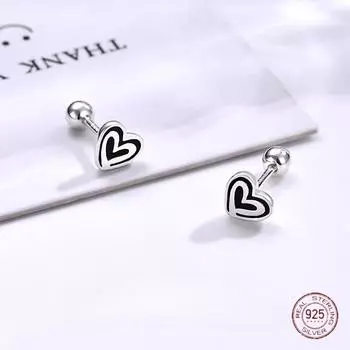 Серьги-гвоздики в форме сердца из стерлингового серебра 925 пробы, черные, готические, для девочек, модные, панк, корейский стиль, серьги, летние женские украшения