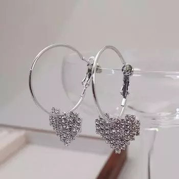 Серьги-гвоздики в форме сердца, полные бриллиантов и супер яркий дизайн, большие серьги, женский простой нишевый темперамент, холодные серьги