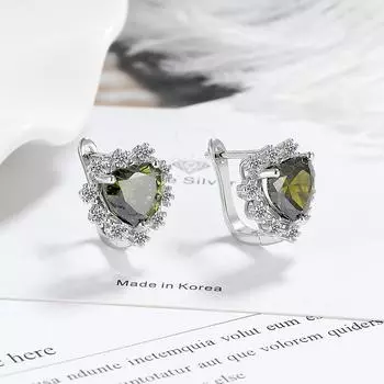Серьги-гвоздики в форме сердца с пряжкой из циркона и бриллиантов Love Ear Buckle, простые и изысканные, модные, трансграничные Copper оливковый
