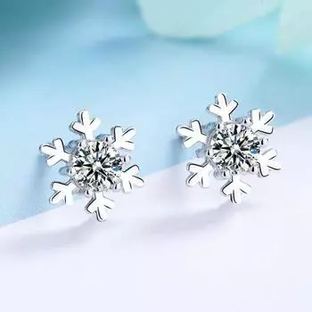 Серьги-гвоздики в форме снежинки из серебра 925 пробы, простые элегантные женские серьги-гвоздики в японском и корейском стиле с бриллиантами 925