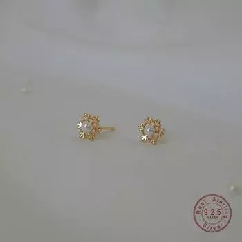 Серьги-гвоздики в форме снежинки из стерлингового серебра 925 пробы с покрытием из 14-каратного золота для женщин, элегантные украшения на день рождения золотой