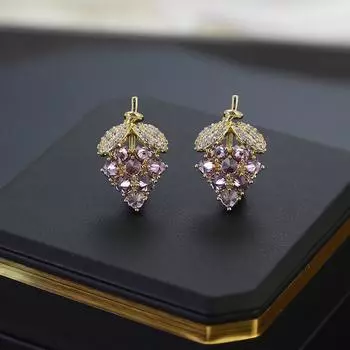 Серьги-гвоздики в форме винограда из циркония, серебряные игольчатые серьги S925, легкие роскошные серьги, женские, свежие и модные, темпераментные серьги 14k фиолетовый