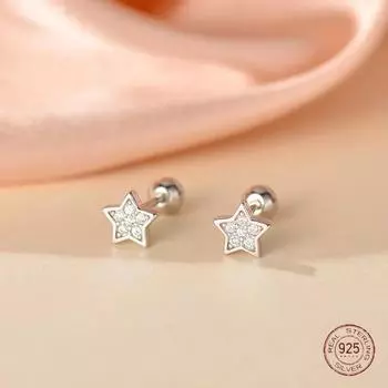 Серьги-гвоздики в форме звезды и пентаграммы из стерлингового серебра 925 пробы для женщин, минималистичные сверкающие циркониевые серьги INS, маленькие украшения для коллег по работе