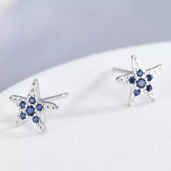 Серьги-гвоздики в форме звезды из стерлингового серебра S925 с голубыми бриллиантами, простые, парные, в корейском стиле, подходящие друг другу, в виде пятиконечной звезды 925