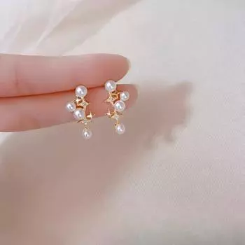 Серьги-гвоздики в форме звезды, женские, легкие, роскошные, нишевого дизайна, сверкающие серьги Sense Star, темпераментные, ретро, сверкающие серьги с жемчугом и цирконием