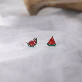 Серьги-гвоздики в виде арбуза, женская мода, милые асимметричные украшения для ушей с фруктами, летняя освежающая корейская версия, аксессуары для нишевого дизайна