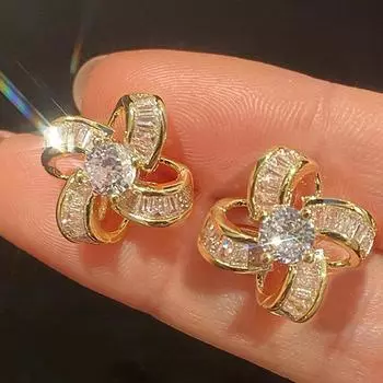 Серьги-гвоздики в виде цветка для женщин, модные легкие роскошные элегантные украшения для темперамента, популярные сладкие украшения